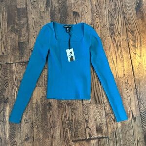 Sincerely Jules blueish green ribbed square neck long sleeve top